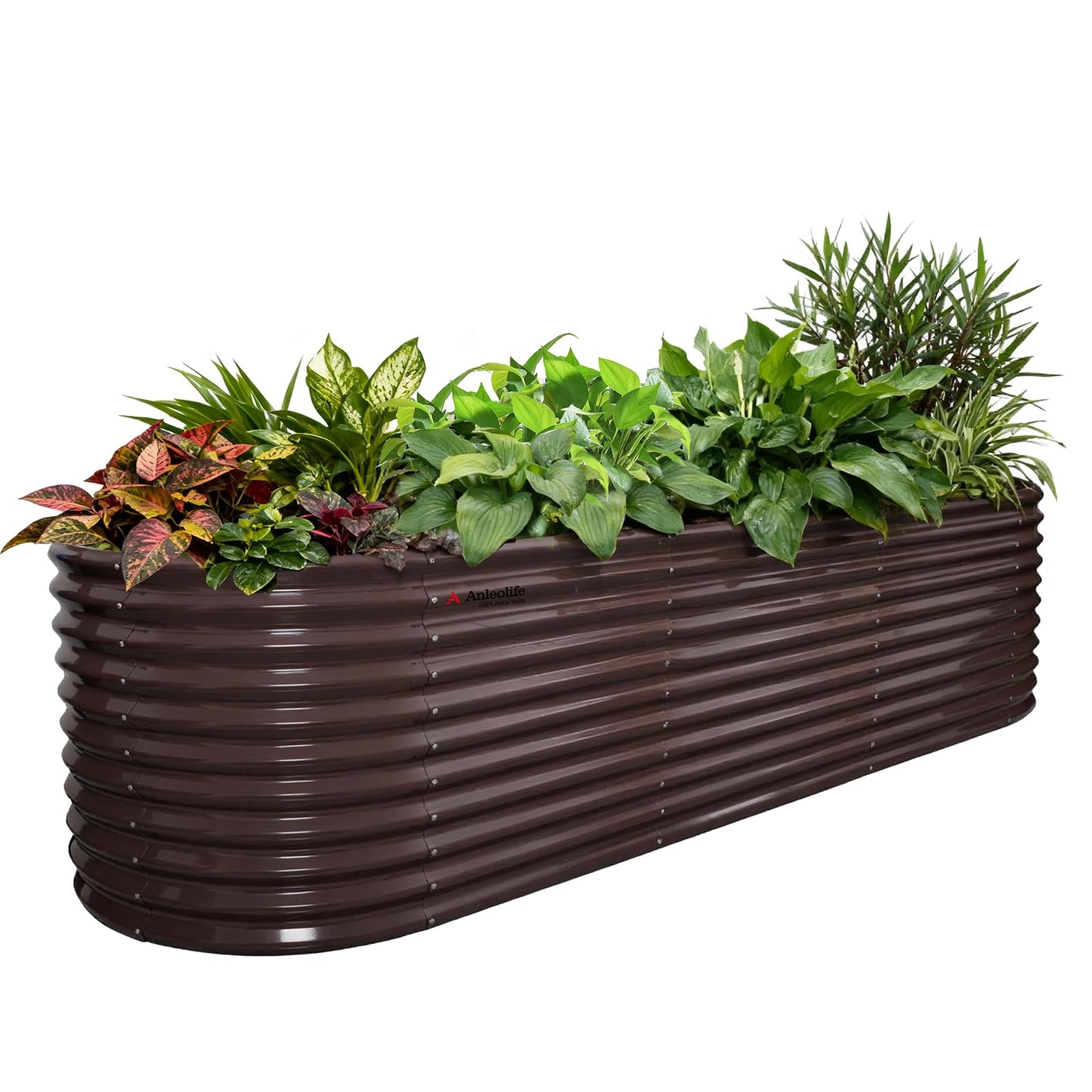 A ANLEOLIFE 30" Extra Tall Galvanized Raised Garden Beds Outdoor, 10x3x2.5ft Large Oval Metal Planter Boxes for Planting Vegetables, Flowers, Fruits, Eco-Safe & Easy Setup, CaféBronze