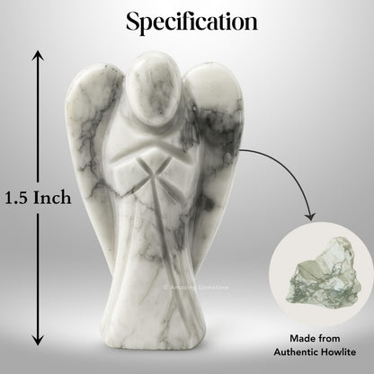 Amazing Gemstone Howlite Angel - Howlite Crystal Angel and Pocket Guardian Angel Crystal Figurines (1.5 inches)