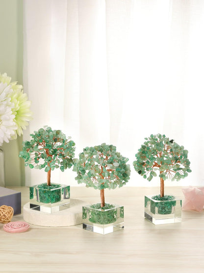 Jovivi Large Crystal Tree with Square Glass Base, Green Aventurine Healing Crystals Tree Life Natural Chipped Gemstone Money Trees Feng Shui Good Luck Positive Energy Home Desk Decor