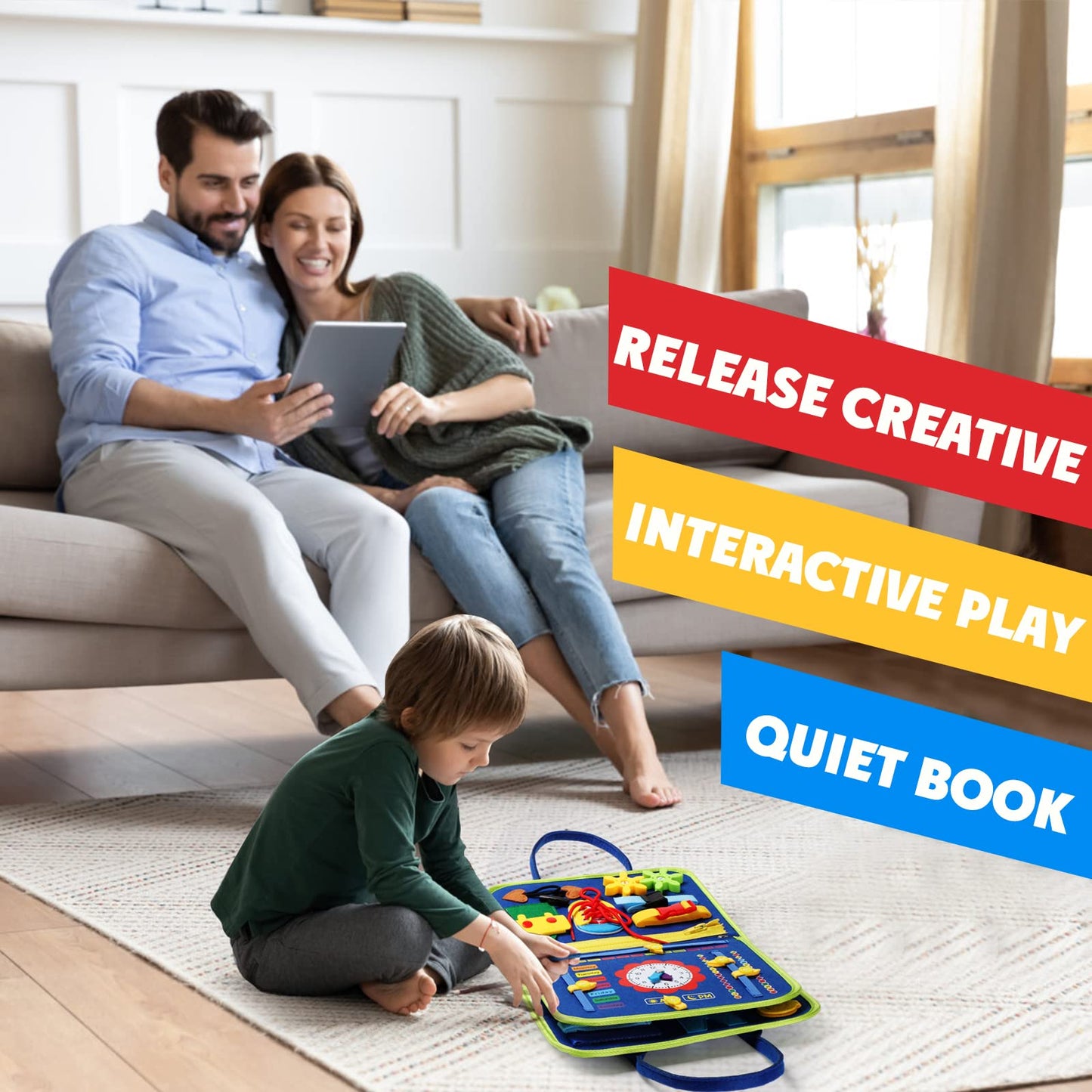 Guolely Busy Board Montessori Toy for 3-6 Year Old Toddlers - Educational Activity Developing Sensory Board for Fine Basic Dress Motor Skills - Travel Toys for Plane Car, Gift for Boys Girls