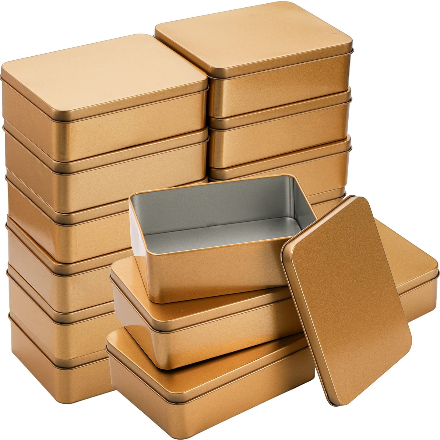 Peohud 16 Pack Rectangular Tin Boxes with Lids, Empty Hinged Tins, Metal Storage Organizer Tins for Candy, Treats, Gifts, Favors and Crafts