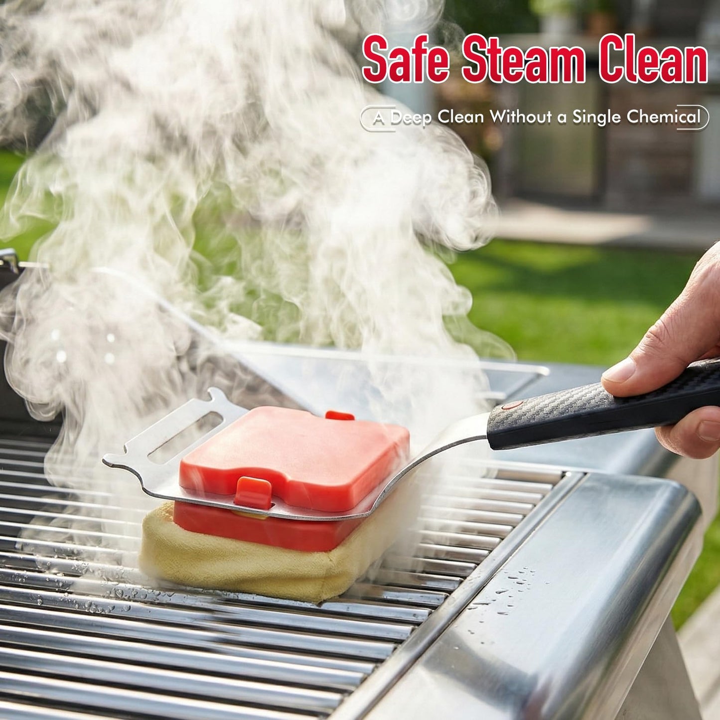 Strriuil Grill Brush Bristle Free for Outdoor Grill - Steam Grill Cleaning Brush with Scraper, Safe Grill Cleaner Brush, 2 Replaceable Heads, BBQ Accessories Gifts for Men