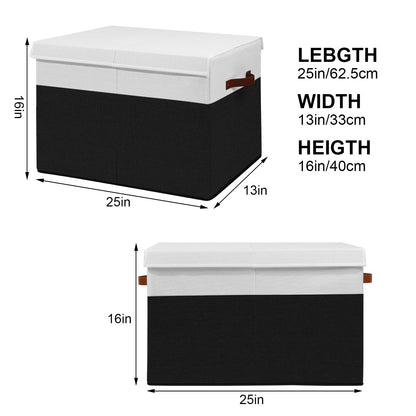 Gowee Large Toy Storage Box with Lid, Sturdy Toys Storage Chest Bin Organizer Basket with Dividers for Kids, Boys, Girls, Nursery, Closet, Bedroom, Playroom 25"x13" x16" (Black and White)