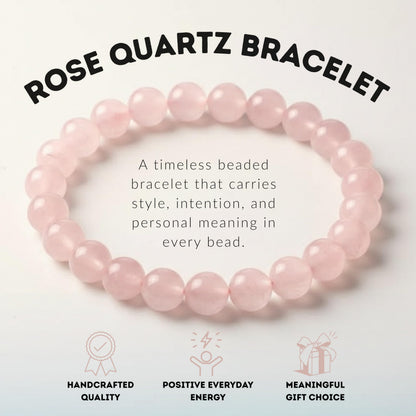 Cherry Tree Collection – Handmade Madagascar Rose Quartz Bracelet for Women & men – 8mm Beaded Crystal Bracelet for Healing, Positive Energy, Protection & Gift Ideas (Medium)