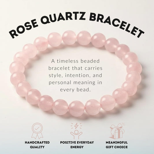 Cherry Tree Collection – Handmade Madagascar Rose Quartz Bracelet for Women & men – 8mm Beaded Crystal Bracelet for Healing, Positive Energy, Protection & Gift Ideas (Medium)