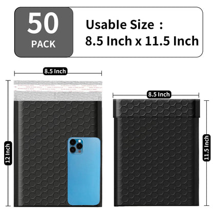 Proprobag 8.5 x 11 Bubble Mailers 50 Pack - Outer Size 9x12 Heavy Duty Black Padded mailer with Self Seal, Waterproof Shipping Envelopes, Bubble Wrap Protection for Ecommerce, Non See Through