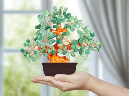 NUKAYAI Natural Green Aventurine Money Tree for Office Desk Home Room Decor Positive Meditation Spiritual Energy Crystals Bonsai Trees Feng Shui Wealth and Luck Birthday Gifts for Women