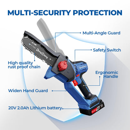 DongCheng 20V Brushless Mini Chainsaw, 6-Inch Cordless Electric Chainsaw with 2.0Ah Battery & Charger, 24000RPM, Auto Oiler, Tool-Free Chain Tension, 2.65 lbs for Wood Cutting, Tree Trimming, DIY