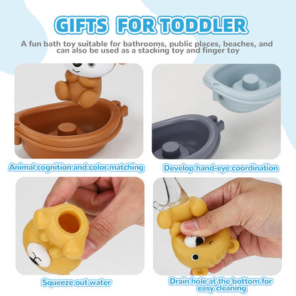 BOBOBELL Bath Toys Float Boats for Kids Ages 18M+,Stackable Floaty Boat,Animal Finger Puppets,Toddler Toys Gifts for 2-4 Year Old Baby Gifts Valentines Easter Basket