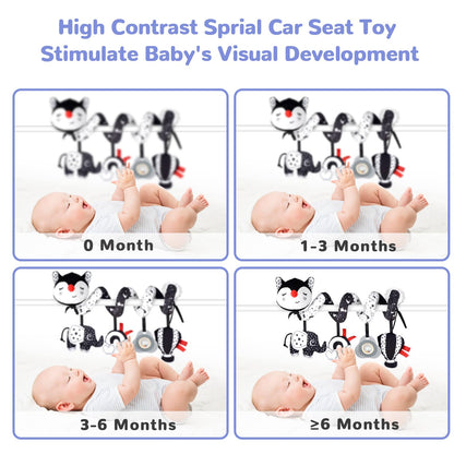 XIXILAND Musical Car Seat Toy Black and White Baby Toys, Infant Toys 0-6 Months Stroller Toy, High Contrast Newborn Developmental Gift for 0 3 6 9 12 Months Girls Boys Babies