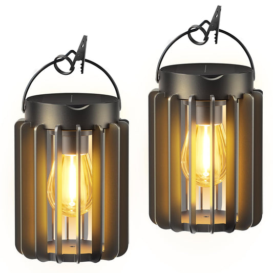 Ahaorigin Solar Lanterns Outdoor Waterproof, Brighter Up to 12 Hrs Outdoor Hanging Solar Lights, Outside Hanging Lanterns for Garden Porch Patio Yard Decor, Gifts for Women Mom Father Black 2 Pack