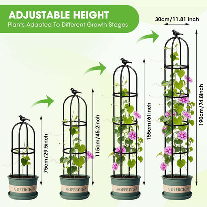 2026 Updated Garden Obelisk Trellis for Climbing Plants Outdoor, 76inch Tomato Cage, Rose, Flowers, Grape, Pea, Cucumber Trellis, Rustproof Plastic Coated Metal Plant Support Trellis for Potted Plants
