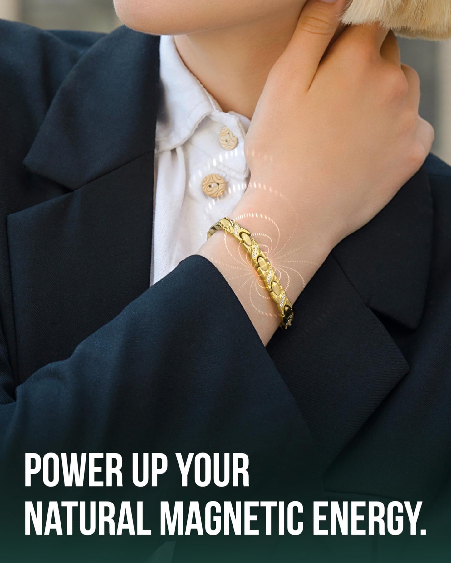 MagnetRX® Ultra Strength Magnetic Bracelets for Women – Double Magnet Stainless Steel Crystal Bracelet for Women – Adjustable Bracelet Length with Sizing Tool (Gold XO)