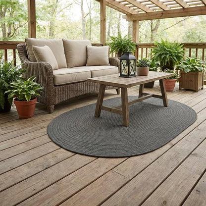 Super Area Rugs Gray Braided Rug Country Kitchen Braided Rugs - Durable Primitive Rug - Oval 3' X 5'