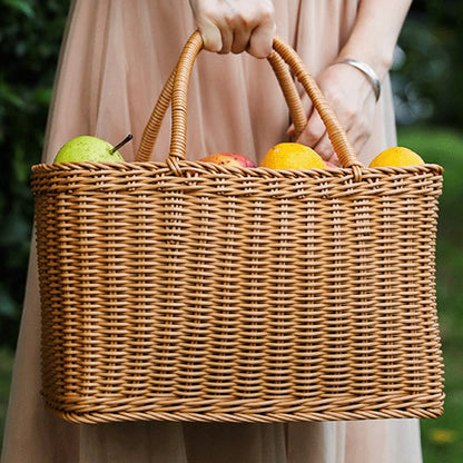 LIOOBO Big Picnic Basket with Handle, Plastic Baskets for Gifts Empty, Woven Imitation Rattan Baskets, Gift Storage Basket for Camping, Birthday, Wedding，Picnic, Party
