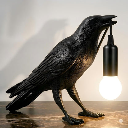Shandaglo Raven Lamp Gothic Decor, Black Crow Table Lamp with LED Bulb, Unique Dark Aesthetic Night Light for Bedroom Desk, Halloween Home Decoration Gift