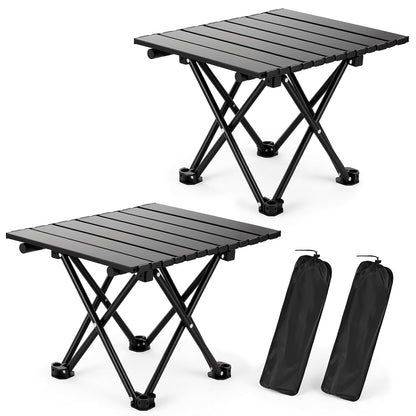 hediya 2 Pack Portable Camping Table Foldable, Ultralight Small Folding Beach Table with Carry Bag for Outdoor Travel, Beach, Camp, Picnic, BBQ, Cooking, Festival, Boat, Home Use (Black-S)