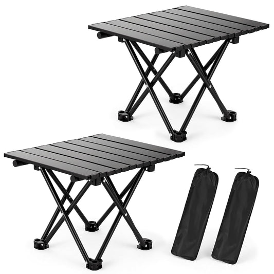 hediya 2 Pack Portable Camping Table Foldable, Ultralight Small Folding Beach Table with Carry Bag for Outdoor Travel, Beach, Camp, Picnic, BBQ, Cooking, Festival, Boat, Home Use (Black-S)