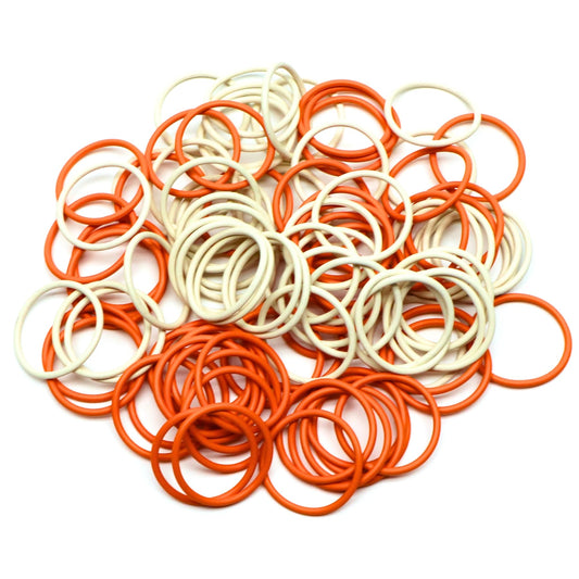 (100 Pack) Soft Stitch Ring Markers for Knitting and Crochet - Flexible, Snag-Free Rubber Stitch Markers (Large Size for Needle Sizes 17-35, Orange & White)
