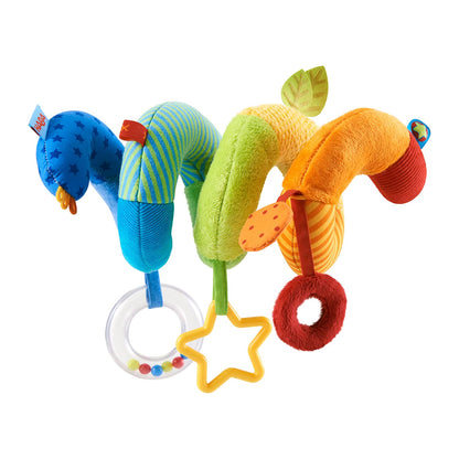 HABA Rainbow Activity Spiral Car Seat Toy and Stroller Toys for Baby 0-18 Months - Colorful Baby Travel Toy with Rattle Teething Element and Sensory Activities
