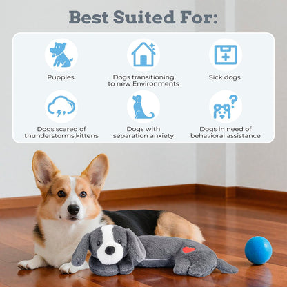 Moropaky Heartbeat Puppy Toys Dog Heartbeat Toy for Anxiety Relief Calming Aid, Heartbeat Stuffed Animal for Puppy Dog Comfort Sleep Aid Crate Training, Puppy Essentials, Dark Gray