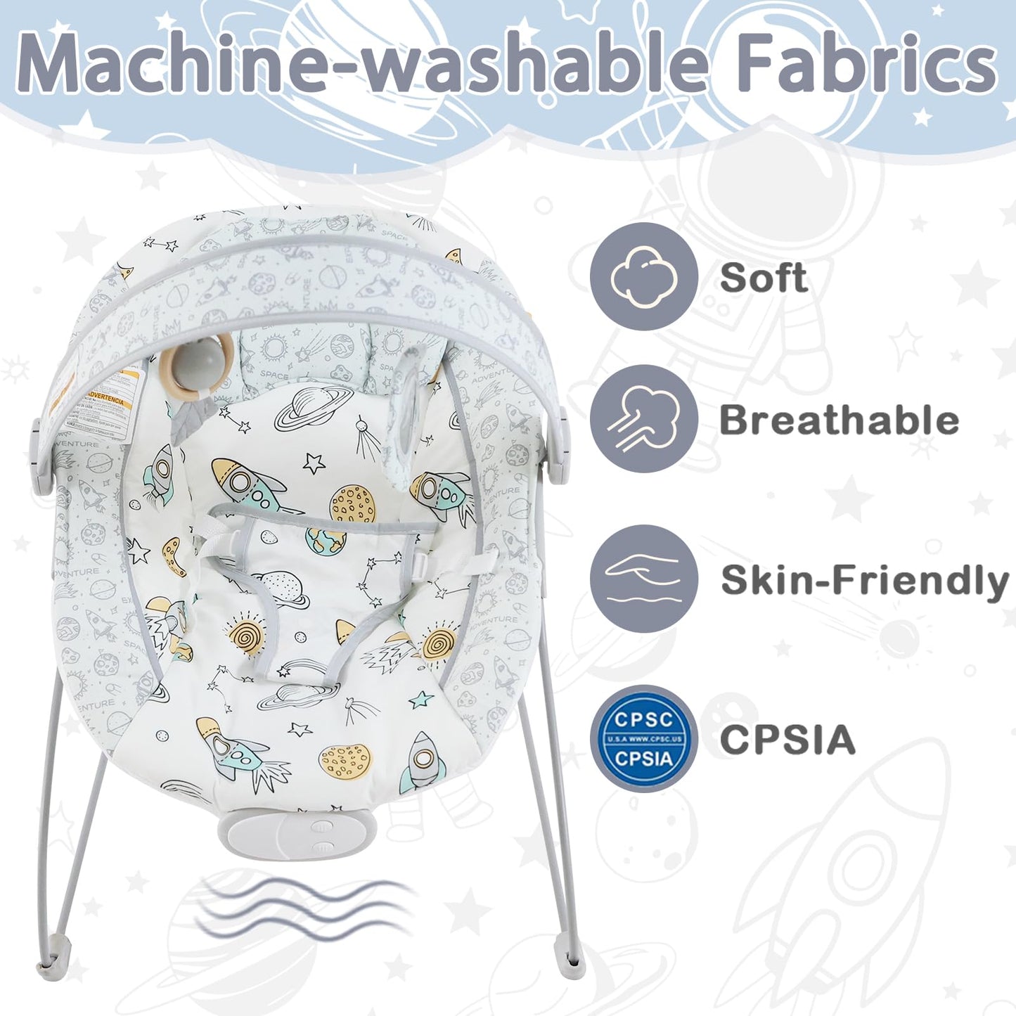Otrolepota Baby Bouncer, Infants Bouncy Seat with Music and Vibrations,Portable Baby Rocker for Newborns Indoor Outdoor Use 0-6 Months Up to 20 lbs