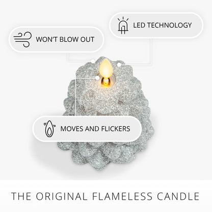 Luminara Brilliant Silver Glitter Flameless LED Candle North Tree Moving Flame Pillar (3.3" x 4.3")