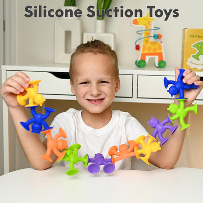 Guibola 6 PCS Suction Cup Toys, No Hole Baby Bath Toys Suction Toy - Connect, Build, Create - Toddler Bath Toys for Kids Ages 1-3, Silicone Sensory Fidget Toys for Baby Tray Window Travel