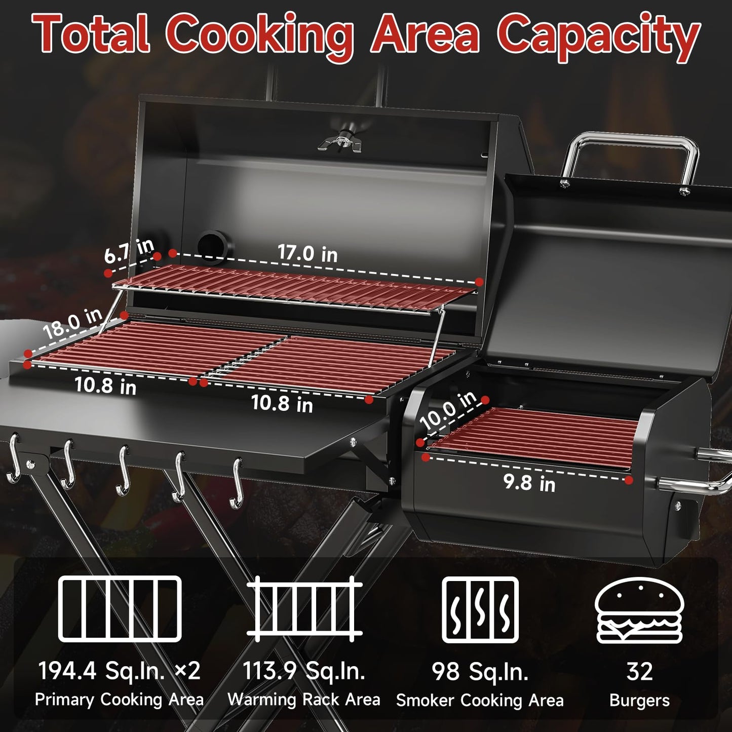 kscocinaBBQ Portable Charcoal Grill with Smoking Function, Foldable Suitcase Design with Wheels, Multi-Tier Storage Rack & Waterproof Cover for Outdoor BBQ Parties (Black)