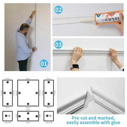 Art3d Pre-Cut Wall Molding Set of 6 pcs, Ready-to-Assemble Wainscoting Panels for Interior Wall Décor Living Room Bedroom Accent Wall - Installed with Glue, 3 Top 3 Bottom
