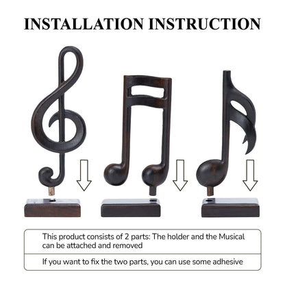 Handicraftviet Wooden Music Note Sculpture and Music Lovers, Handmade Music Symbols Gifts for Office Bookshelf Room Decor, Music Teacher Gifts, Music Graduation Gifts (Music Note Set 3, Black)