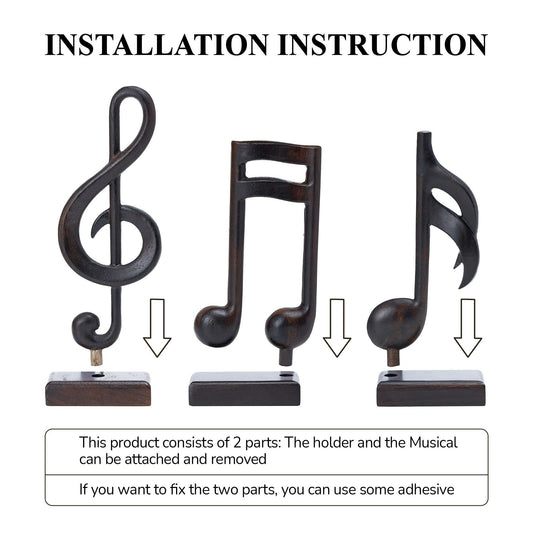 Handicraftviet Wooden Music Note Sculpture and Music Lovers, Handmade Music Symbols Gifts for Office Bookshelf Room Decor, Music Teacher Gifts, Music Graduation Gifts (Music Note Set 3, Black)