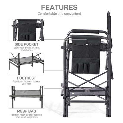 EVER ADVANCED 30.7" Seat Height Directors Chair for Makeup Artist with Side Table Easy Get in Out for Elderly Tall Camping Chair Supports 350lbs Black