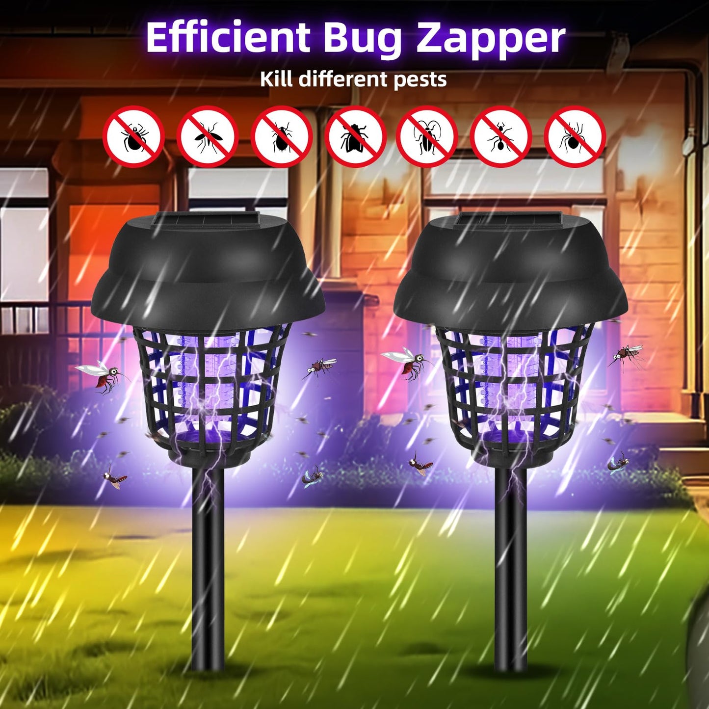 4 Pack Solar Bug Zapper Outdoor Waterproof Solar Powered Mosquito Zapper & Killer for Gnats, Flies, Moths, Fruit Flies, Decorative Ground Stake Light for Garden, Patio, Backyard, Auto ON/Off