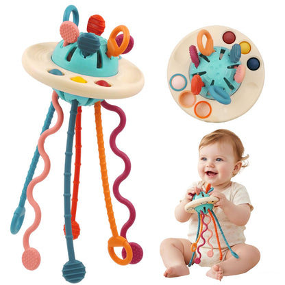 Fyxttalor Baby Toy for 12M+, Montessori Sensory Toy Play Set for Toddlers, UFO Pull String Toy in Stollers Educational Toy for Development Fine Motor Skills Gift for Boys& Girls