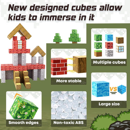 150PCS Magnetic Blocks-Build Mine Magnet World Forest Edition Kids Games for Boys&Girls Age 3-5 4-8 6-8, Magnetic Sensory STEM Toys Tiles for Toddlers Gifts for 3+ Years Old Ideal Construction Toys