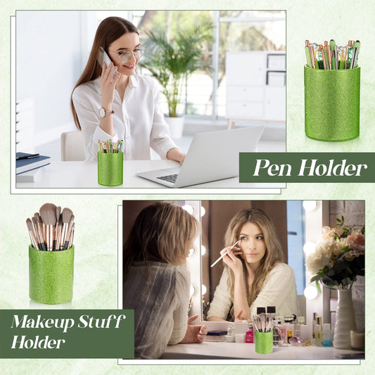 Sabary 8 Pcs Green Pens with Pen Holder for Desk Glitter Crystal Diamond Cute Ballpoint Fancy Pencil Holder Bling Desk Organizer for Women Girls School Office Supplies Wedding Graduation Gifts