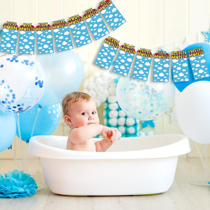 Oudain Cartoon 1st Birthday Photo Banner for Baby from Newborn to 12 Months Inspiration 1st Birthday Party Decorations for Girl Boy Monthly Milestones Garland