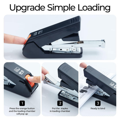 M&G Effortless Stapler 50 Sheet Capacity One-Touch Stapling, Heavy Duty Desktop Stapler Includes 1000 Staples and Remover, Portable Handheld Staplers for Home Office (Black)