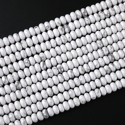76pcs 5x8mm Natural Stone White Howlite Turquoise Rondelle Spacer Loose Beads Abacus Disk Stone Round Loose Gemstone Beads for Jewelry Making DIY Bracelet Necklace