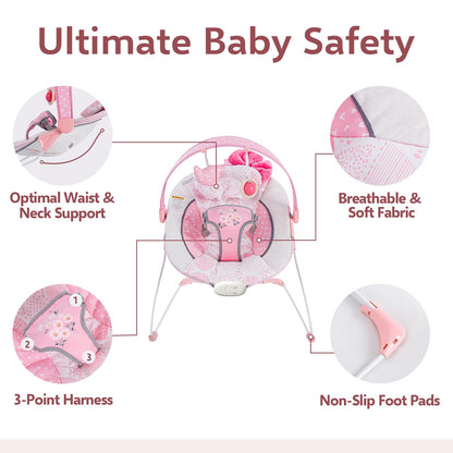 Baby Bouncer, Portable Infant Bouncer, Adjustable and Foldable Baby Rocker with Vibrations,Baby Bouncer Seat for Baby 0-6 Months 6-20 lbs Indoor & Outdoor Use