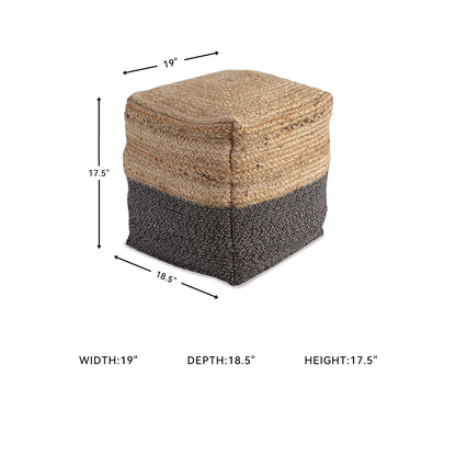 Signature Design by Ashley Sweed Valley Farmhouse Jute Braided Pouf, 17.5 x 20.25 inches, Natural & Black