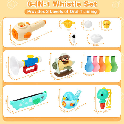 Joyreal 8 in 1 Sensory Toys for Kids with Whistle, Balloon Blower, Floating Blow Pipe Ball - Autism Sensory Product Oral Motor Therapy Tools - Speech Therapy Toys for Toddler 3+ Year Old Boy Girl Gift