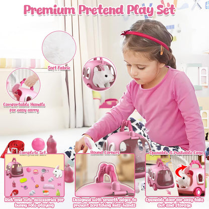 STAY GENT Plush Bunny Toy for Kids Girls, Hopping Walking Ears Wiggling Electric Rabbit, Feeding Interactive Pets Bunny Toys & Cage Easter Accessories Birthday Xmas Gifts for Toddlers 3 4 5 6