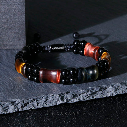 HASKARE Healing Crystals Tiger Eye Bracelets for Men, Mens Jewelry Beads Protection Crystal Tigers Eye Bracelet, Genuine Stone Bead Bracelet Anxiety Relief Drawstring Flatbead Bracelets Gift for Him
