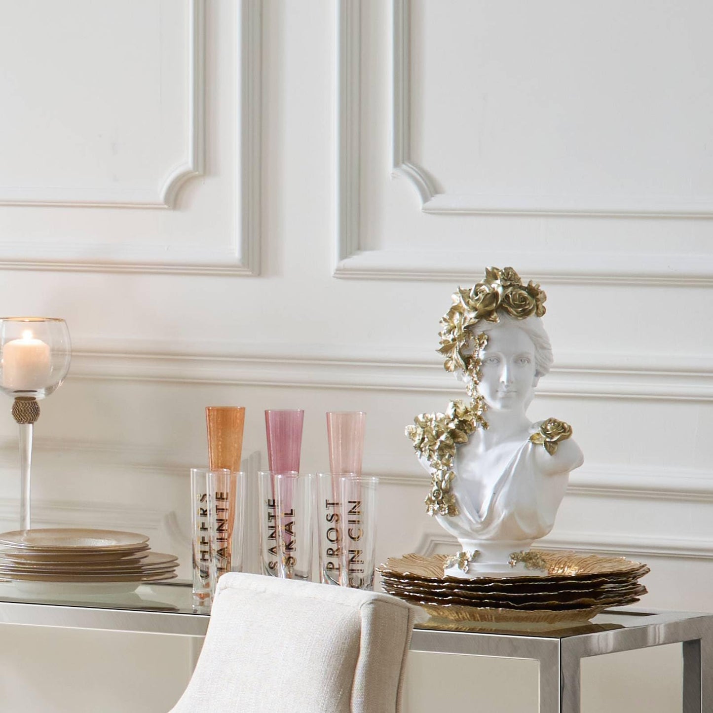 Z Gallerie Gold Floral Bust, Elegant Decorative Sculpture with Intricate Floral Embellishments, Luxe Resin Art Piece for Home & Gallery Display, Classic White & Gold Finish