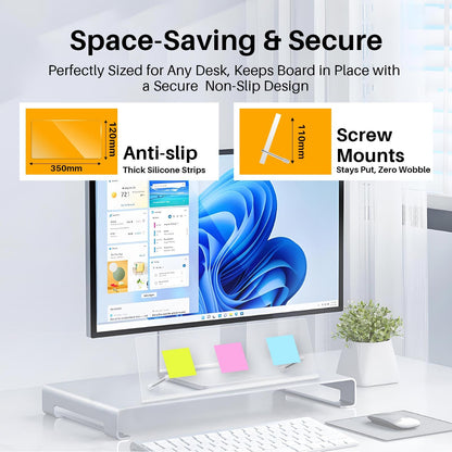 Monitor Memo Board Holder 14"x5", Office Organization Memo Holders for Computer Sticky Note Holder, Space-Saving Under Monitor, Movable & Reusable, Screen Saver for Office & Home Desktop Decor