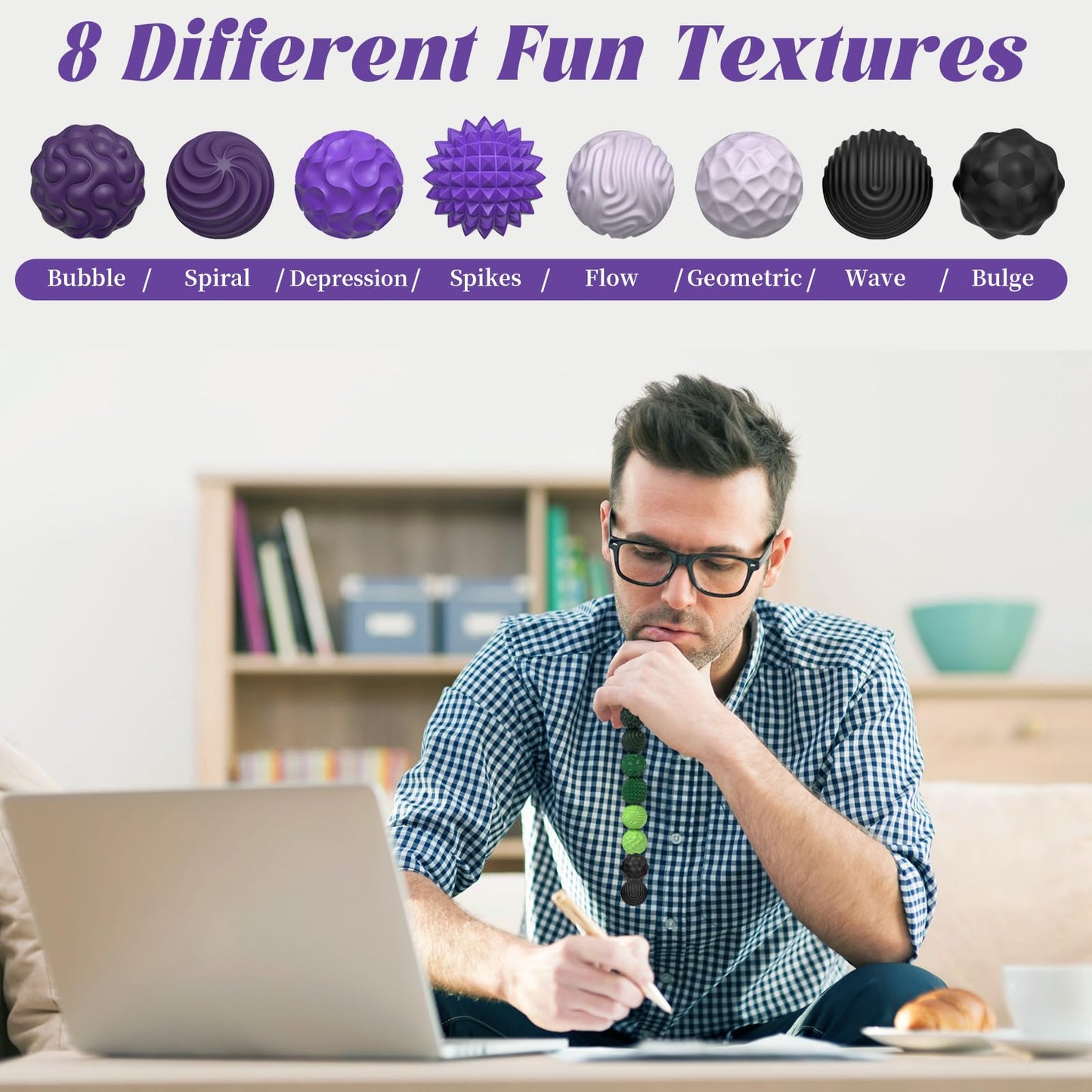 Silicone Magnetic Balls, Fidget Toys for Adults & Teens, 8PCS Stress Balls Sensory Toy, Quiet Magnet Desk Fidgets with Textured, ADHD Anxiety Relief Items, Fun Stocking Suffers Gifts