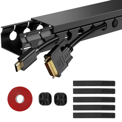 Updated Cable Raceway Kit - 31 (2X15.4) Inch Open Slot Wire Covers for Cords, Under Desk Cable Management System to Hide Under Desk/Tv/Computer/Net/Power Cords, (Pack 2)