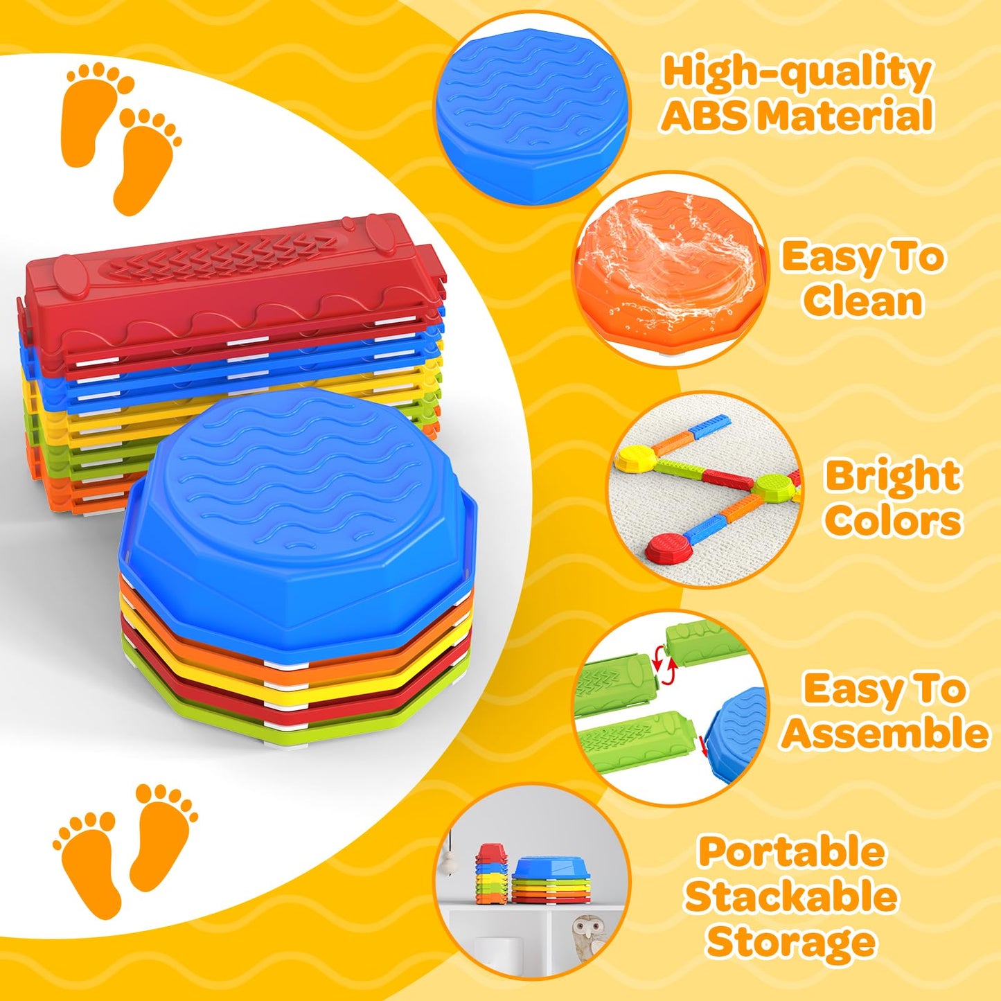15PCS Rainbow Stepping Balance Beam Stones for Kids Toddlers - Indoor & Outdoor Sensory Toys for Outside Play Games,Without Light Up&Music Non-Slip Jumping Blocks for Obstacle Course Boy Girl Gifts
